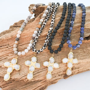 Gemstone Cross on 8mm Gemstone Necklace