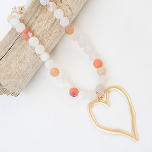 Gemstone Beaded Necklace w/ XL Heart