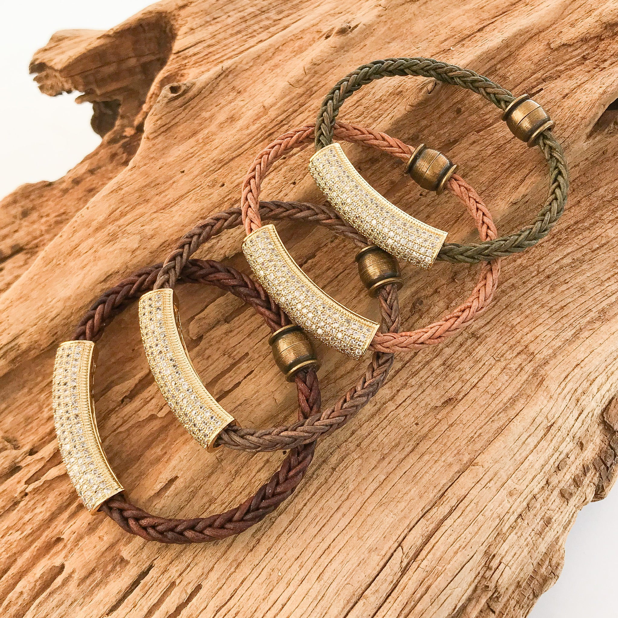 Pave Tube on Leather Bracelet