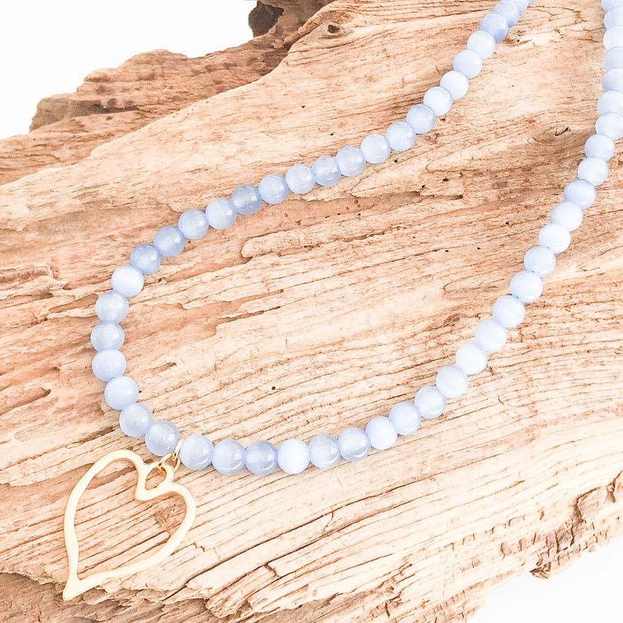 8mm Gemstone Necklace w/ Medal Heart