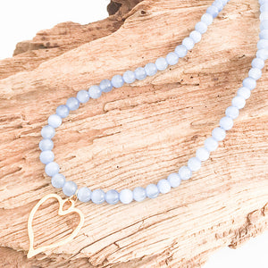 8mm Gemstone Necklace w/ Medal Heart
