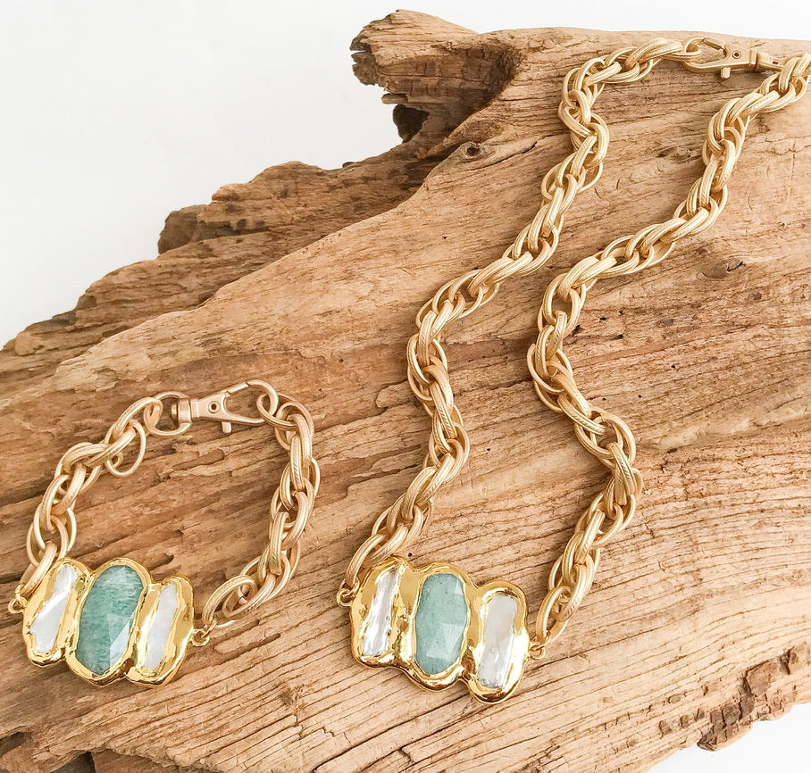 Triple Pearl on Twisted Etched Necklace