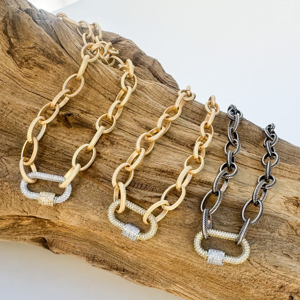 Pave Carabiner On Etched Chain