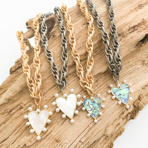 Pearl Studded Heart on Twisted Etched Chain