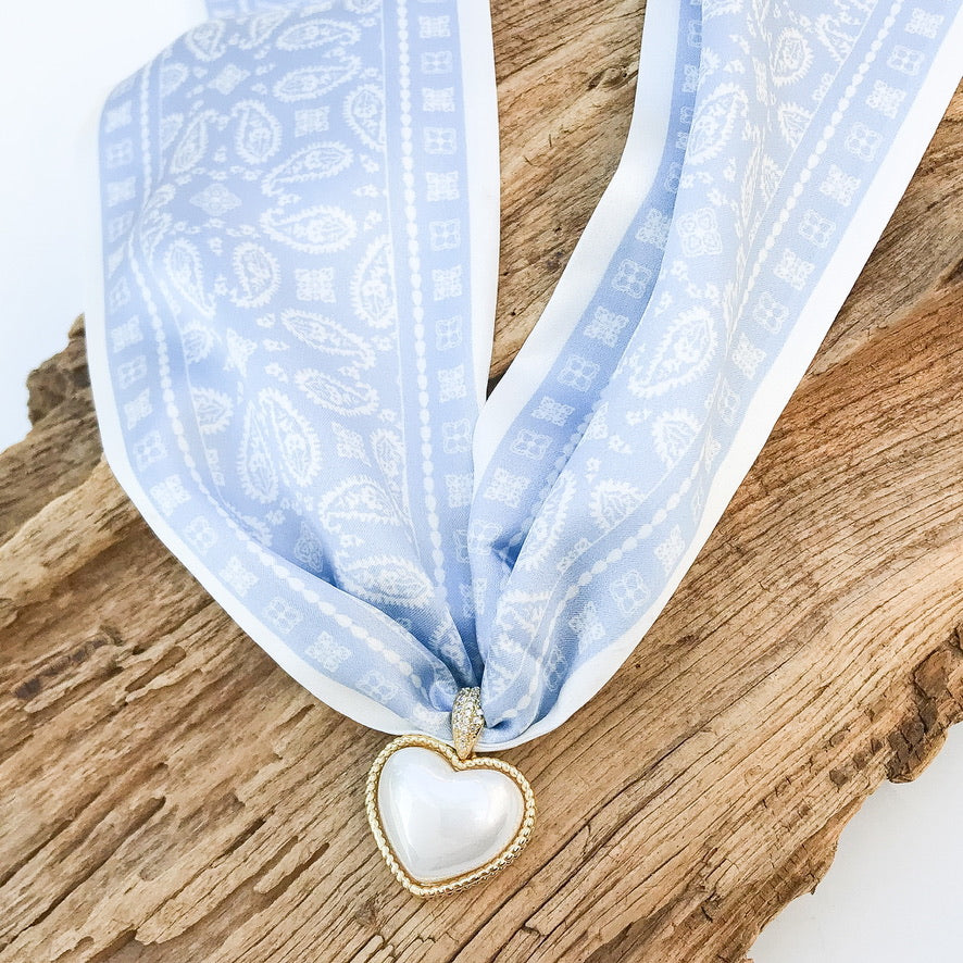 Puff Pearl Heart on Scarf Necklace