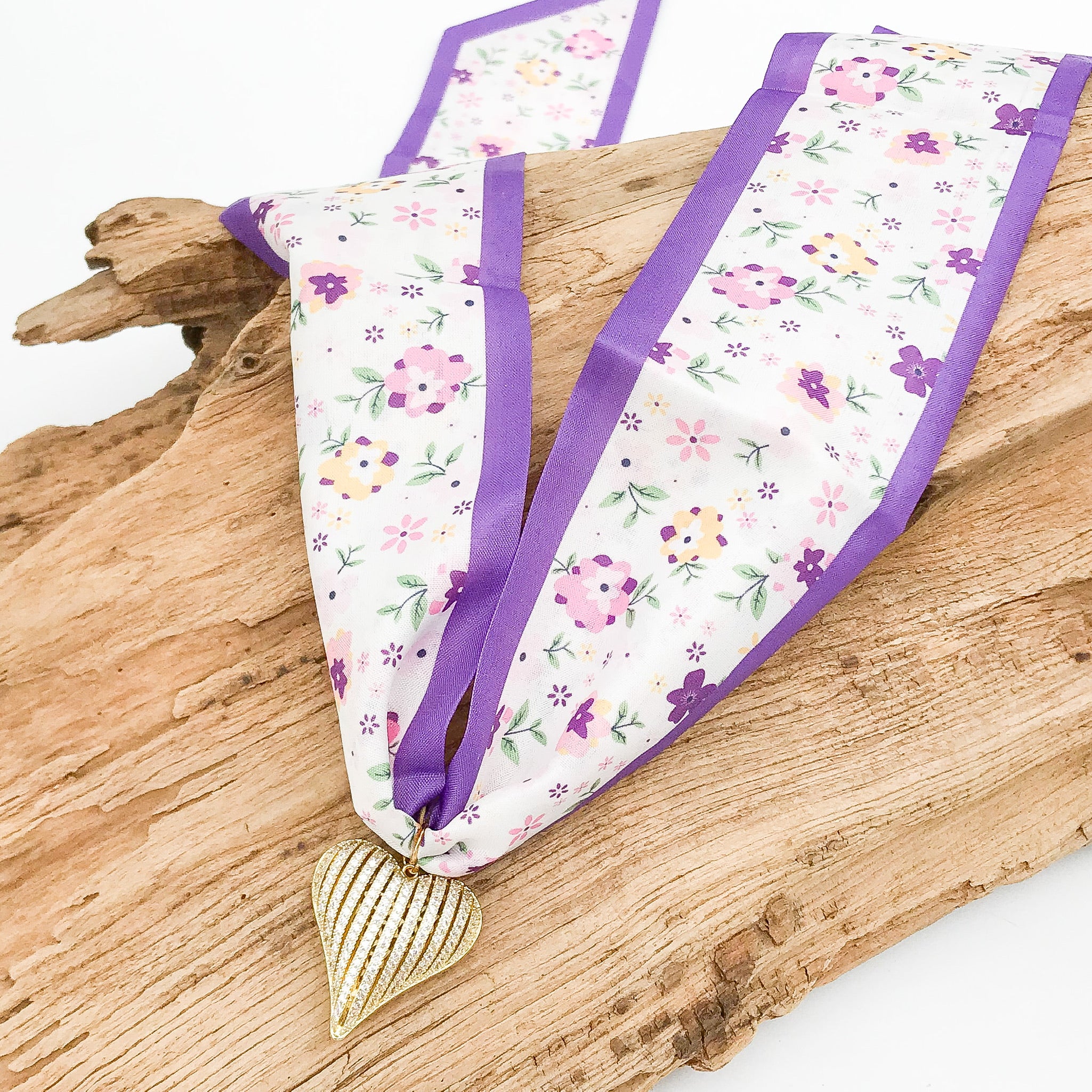 Ribbon CZ Heart On Scarf Necklace