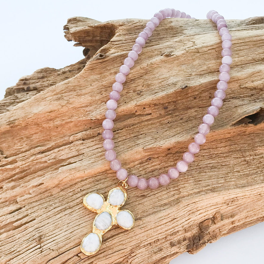 Gemstone Cross on 8mm Gemstone Necklace
