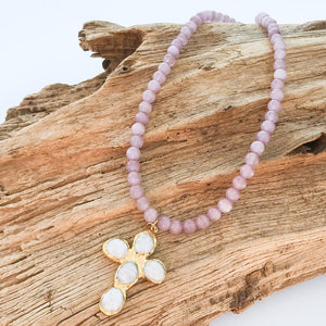 Gemstone Cross on 8mm Gemstone Necklace