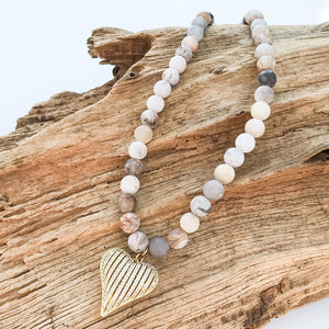 Ribbon Heart on 10mm Gemstone Necklace
