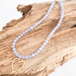 8mm Gemstone Necklace w/ Medal Heart