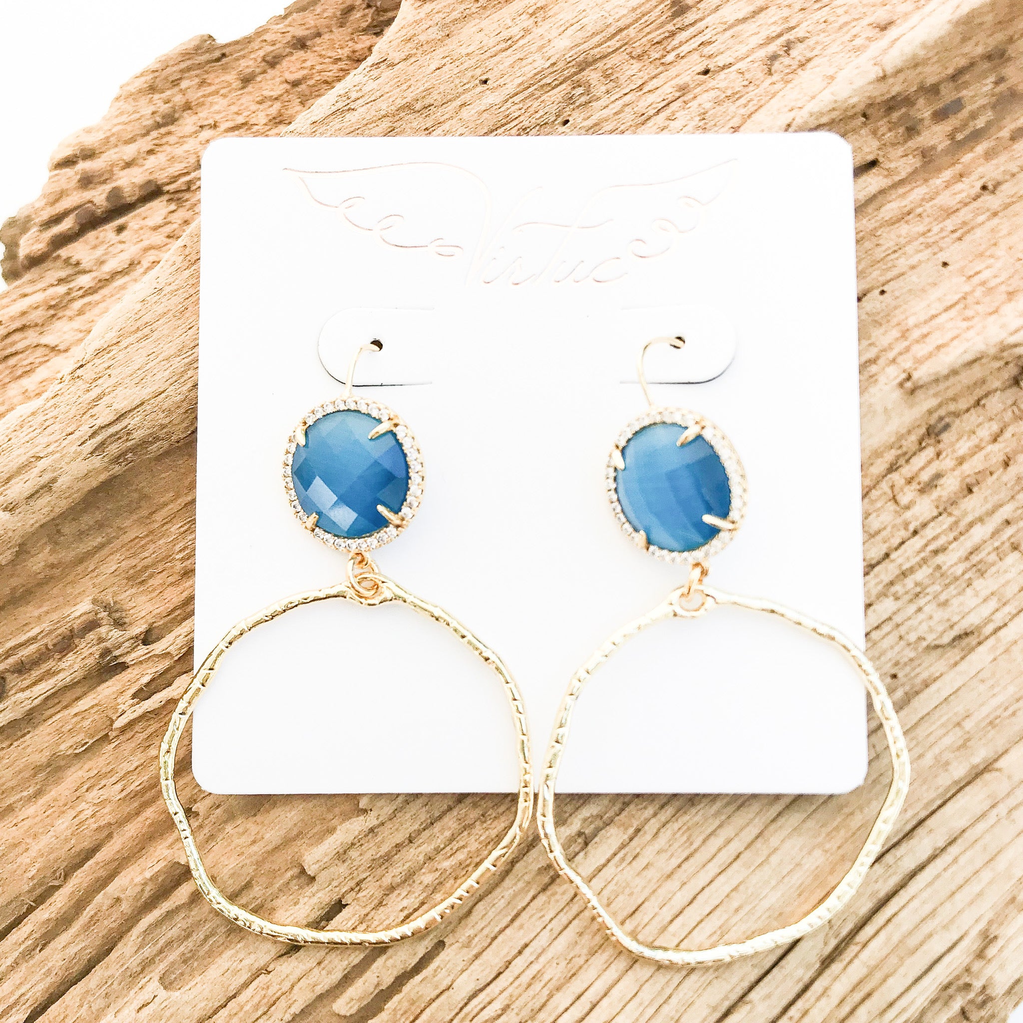 Gemstone Bezel Earrings w/ Branch Hoop