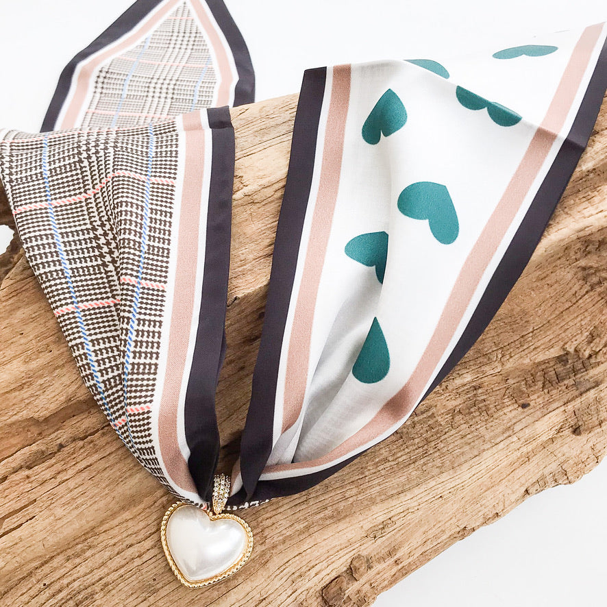 Puff Pearl Heart on Scarf Necklace