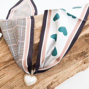 Puff Pearl Heart on Scarf Necklace