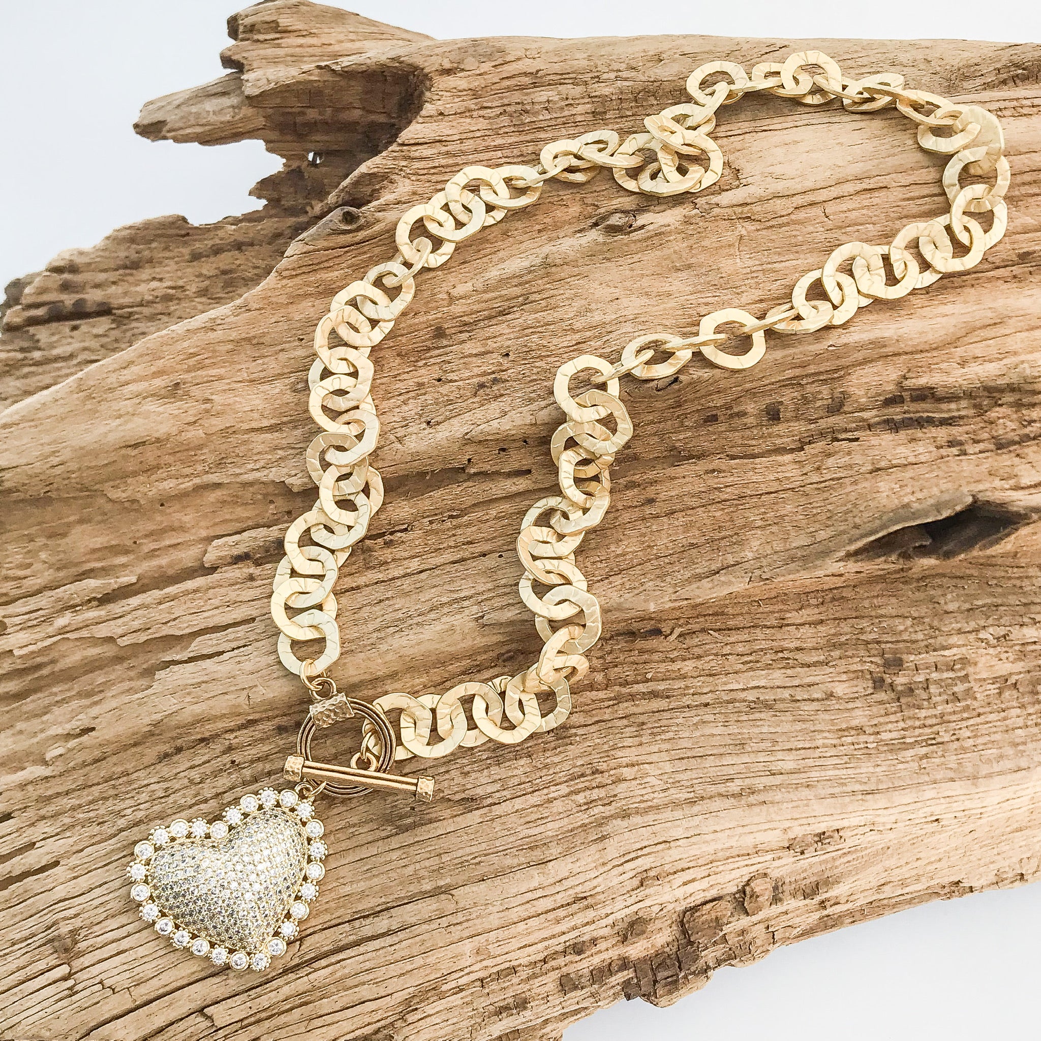 CZ Sideways Puff Heart Washer Necklace