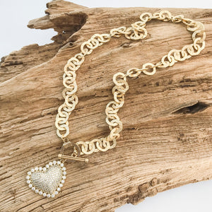 CZ Sideways Puff Heart Washer Necklace