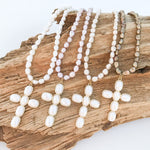 Puff Pearl Cross on Freshwater Pearl Necklace