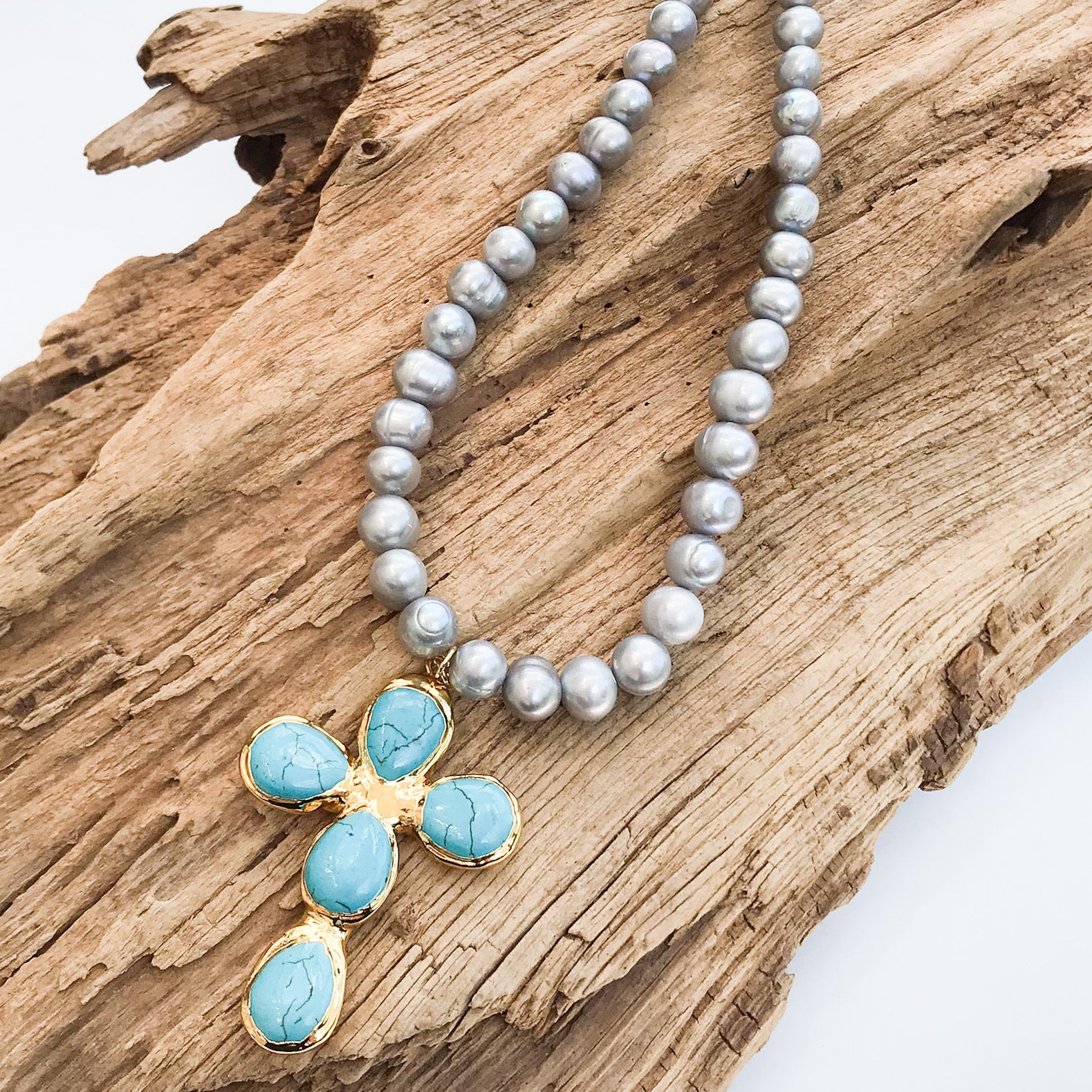 Jumbo Freshwater Pearl Cross on Potato Pearls
