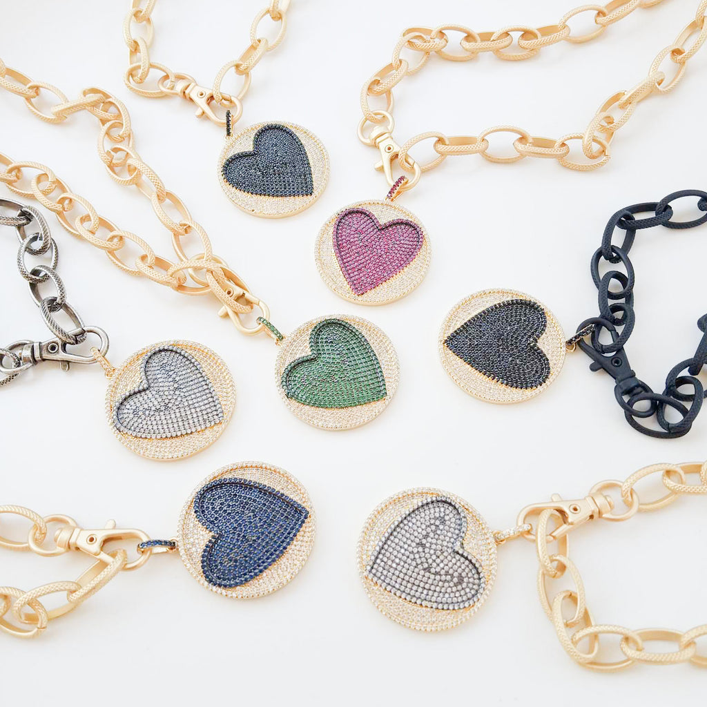 Pave Heart Disc on 20” Etched Chain