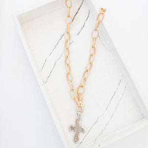 Etched Chain w/ Long-tail Cross 20”