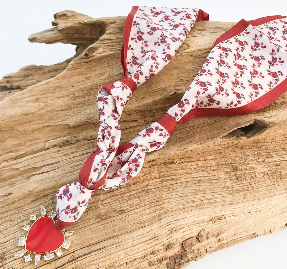 Abstract CZ Heart on Scarf Necklace