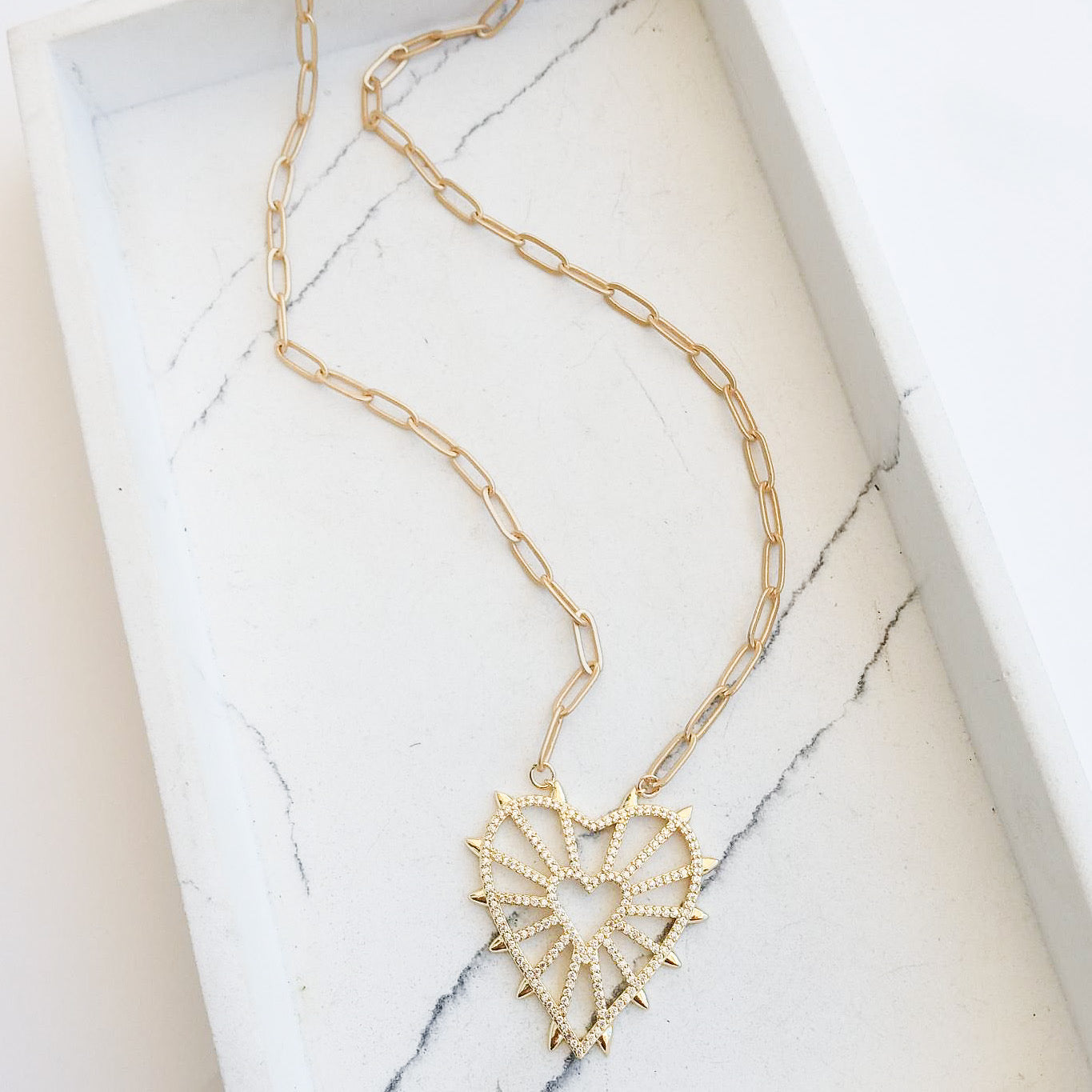 Studded CZ Heart on Large Paperclip