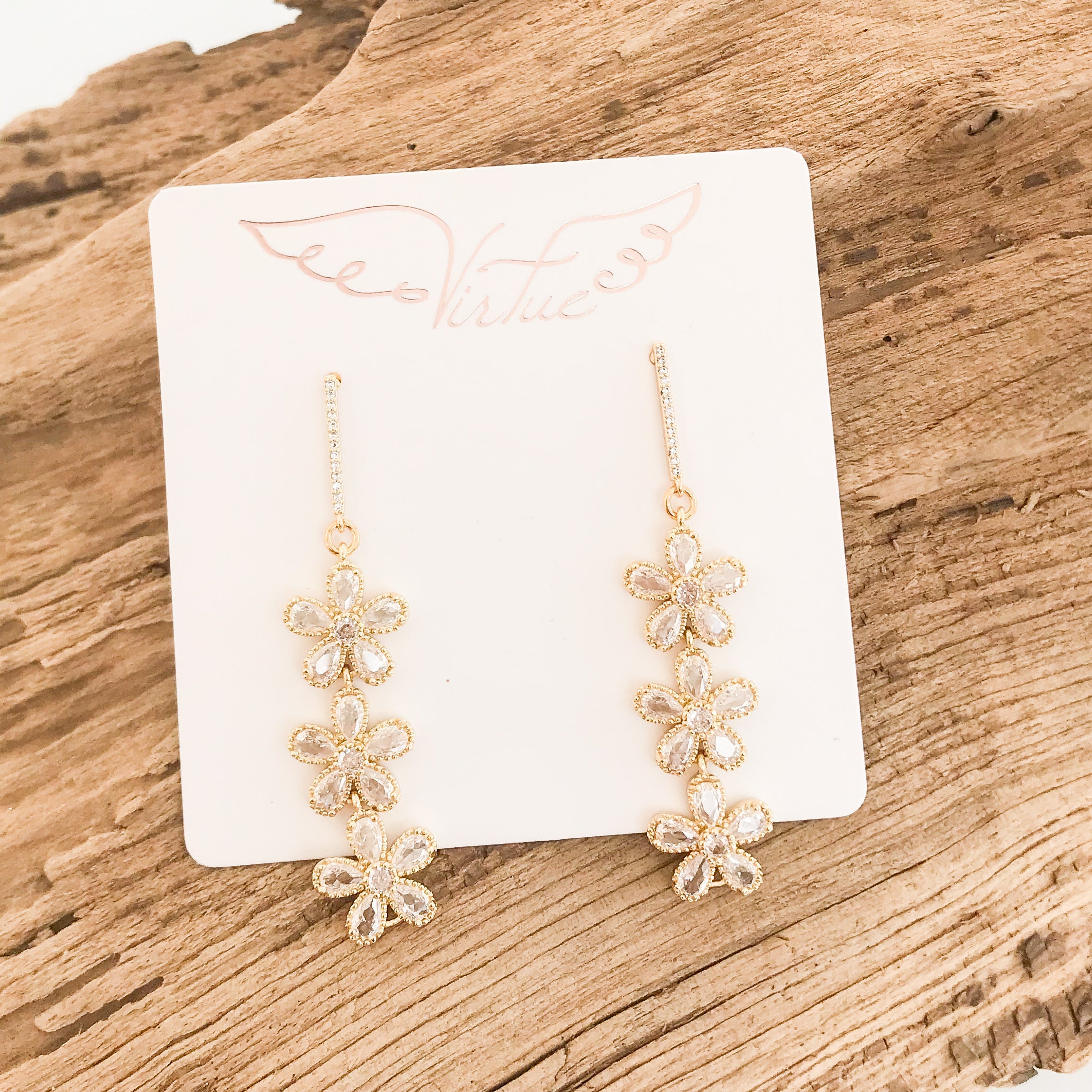 Triple Flower Drop Earrings