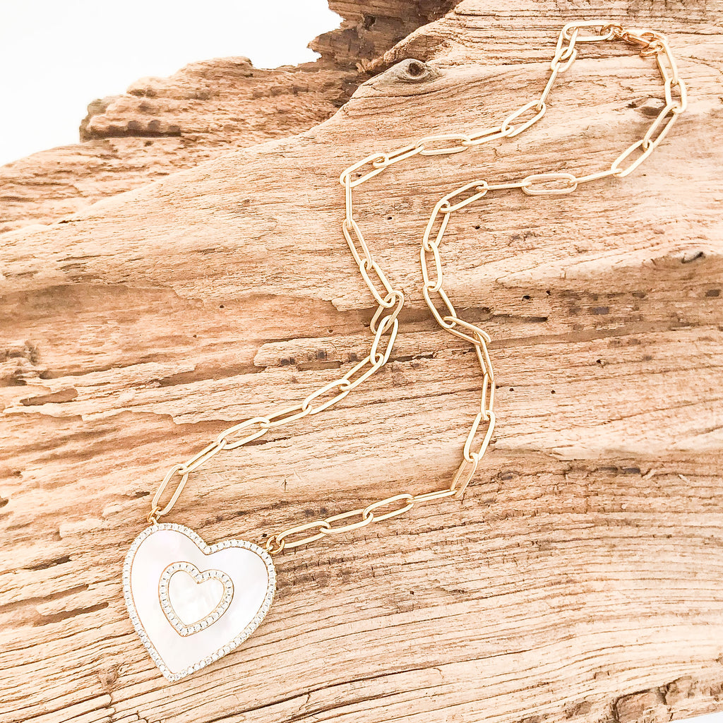 Large Double Rim Shell Heart on Paperclip