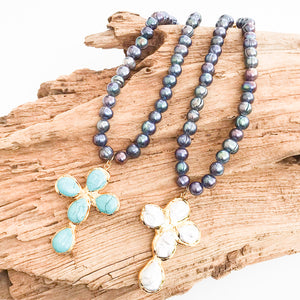 Jumbo Freshwater Pearl Cross on Potato Pearls
