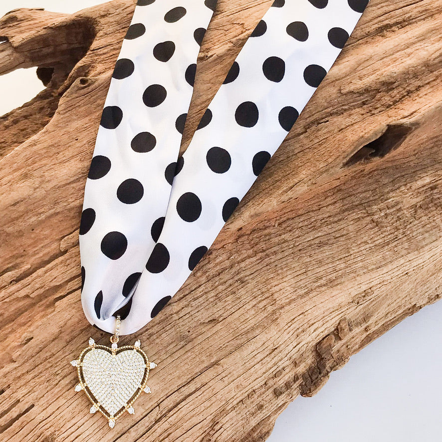 Studded CZ Heart on Scarf Necklace