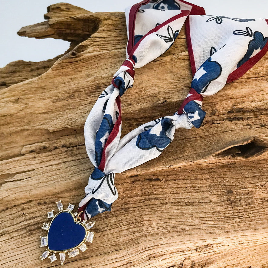 Abstract CZ Heart on Scarf Necklace