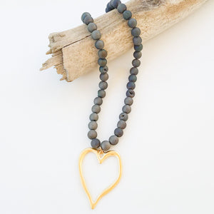 Gemstone Beaded Necklace w/ XL Heart