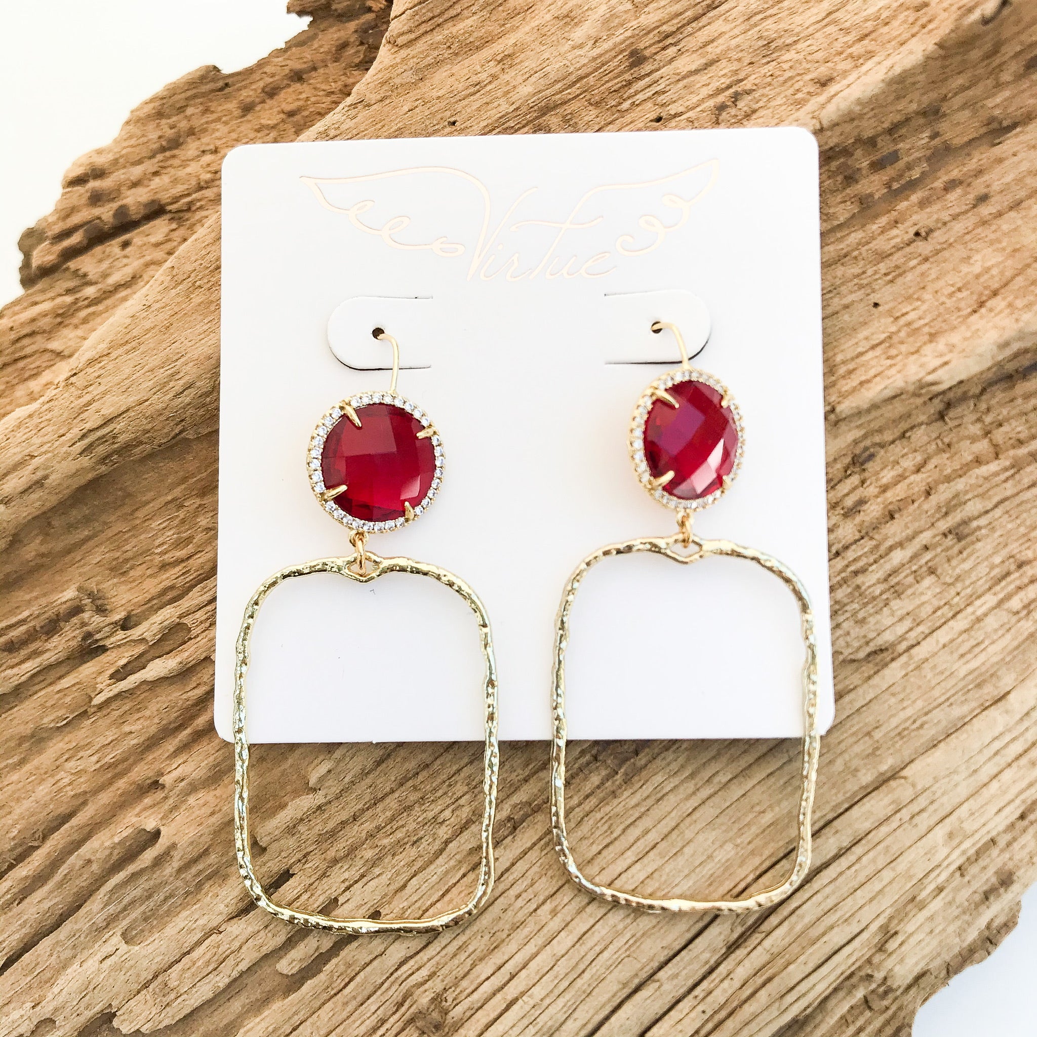 Gemstone Earrings w/ Branch Rectangle