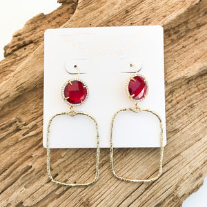 Gemstone Earrings w/ Branch Rectangle