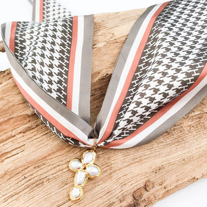Potato Pearl Cross on Scarf Necklace