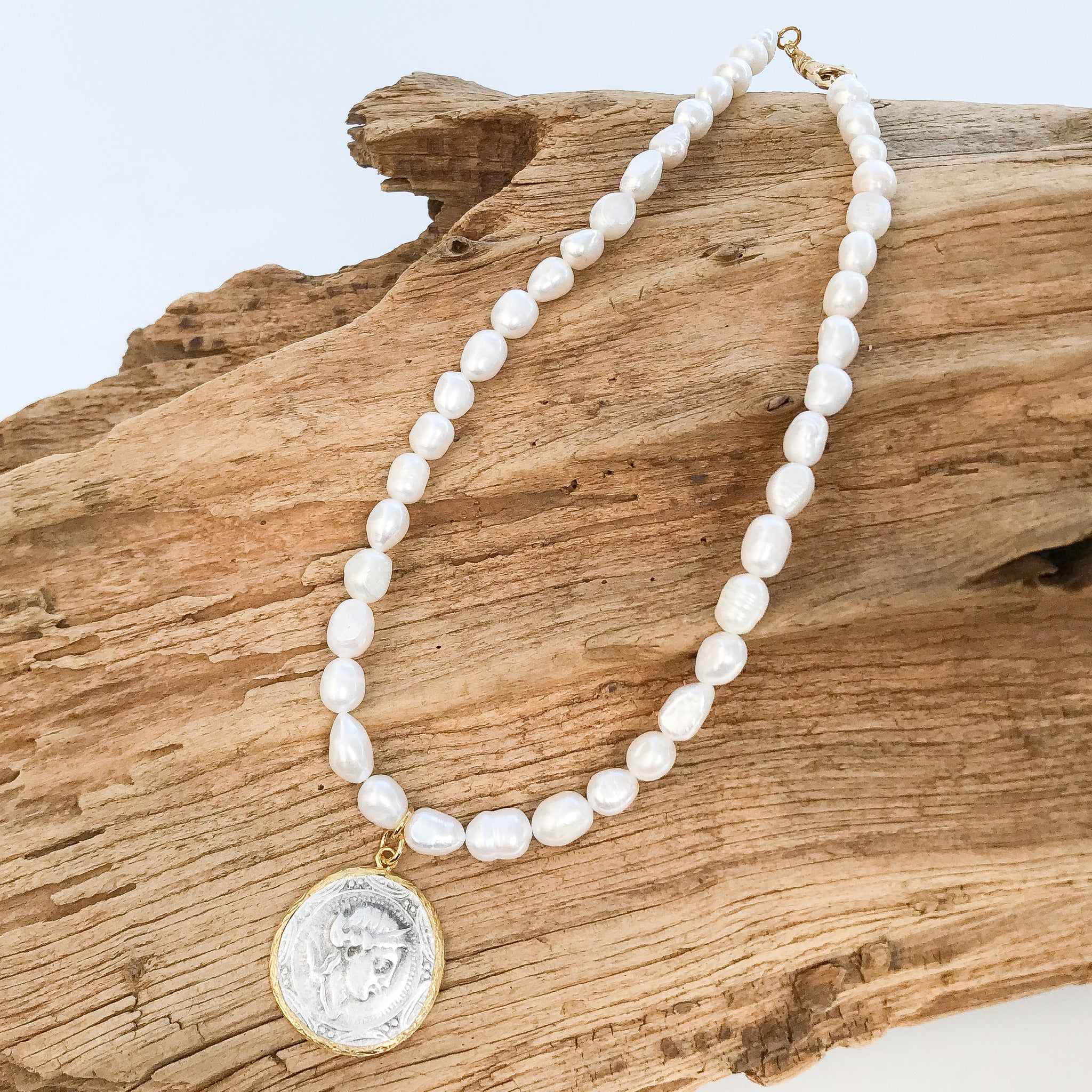 Vintage Coin on Freshwater Pearl Necklace