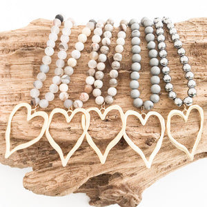 Gemstone Beaded Necklace w/ XL Heart