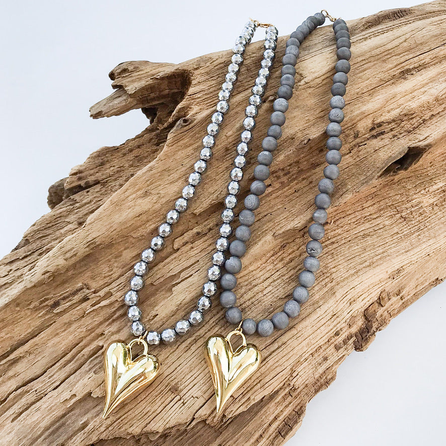 Puffy Heart on 8MM Necklace