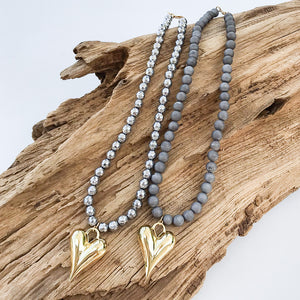Puffy Heart on 8MM Necklace