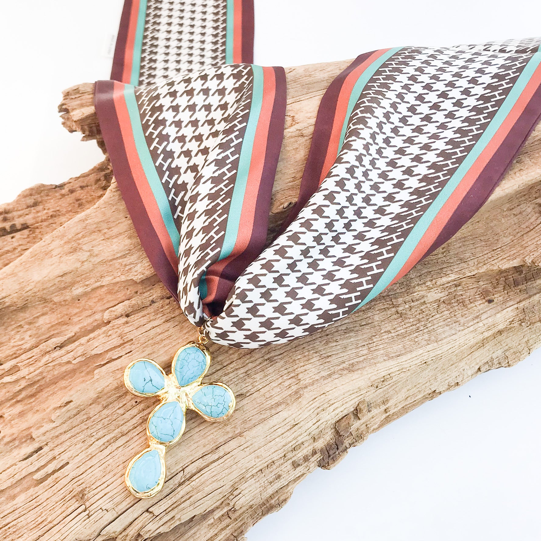 Esther Pearl Cross on Scarf Necklace