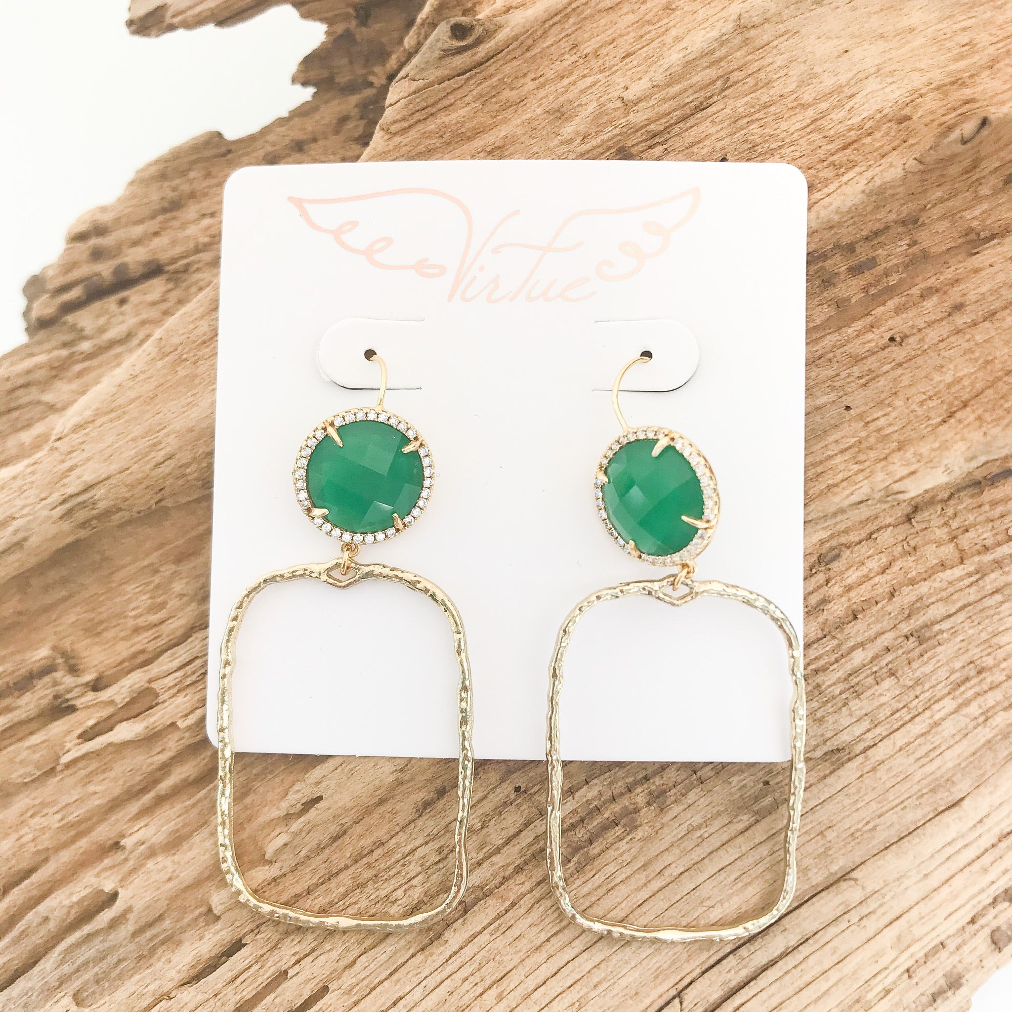 Gemstone Earrings w/ Branch Rectangle