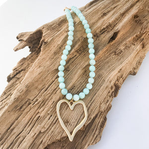 Gemstone Beaded Necklace w/ XL Heart