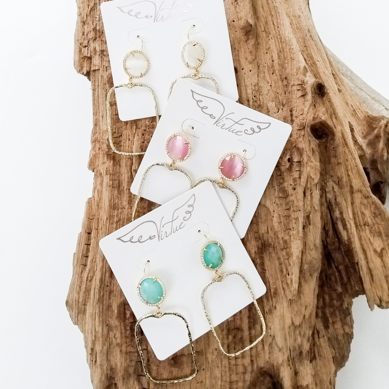 Gemstone Earrings w/ Branch Rectangle