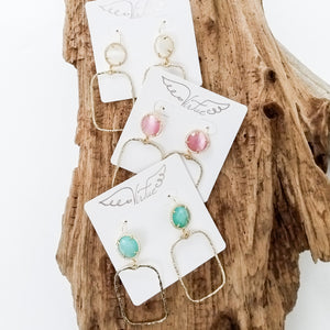 Gemstone Earrings w/ Branch Rectangle