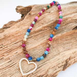 8mm Gemstone Necklace with Pearl Heart