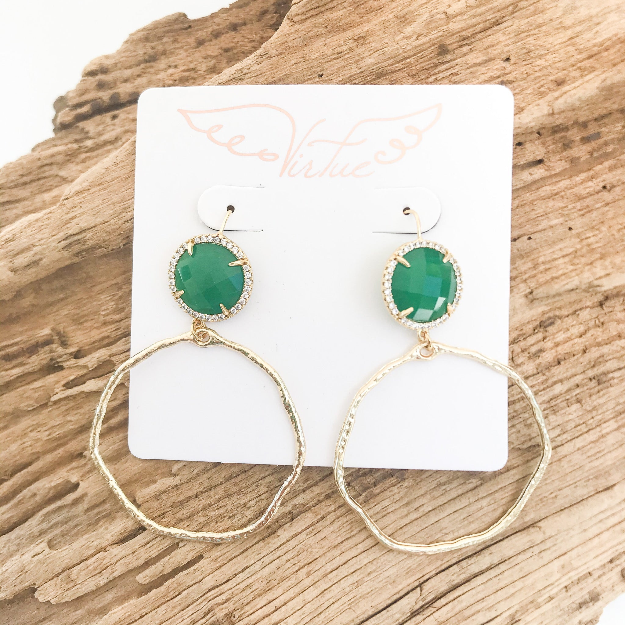 Gemstone Bezel Earrings w/ Branch Hoop