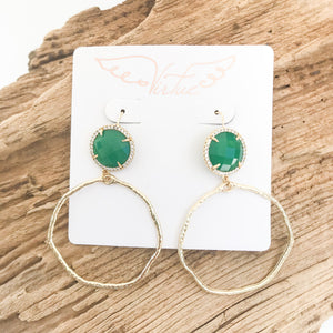 Gemstone Bezel Earrings w/ Branch Hoop