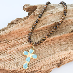 Gemstone Cross on 8mm Gemstone Necklace