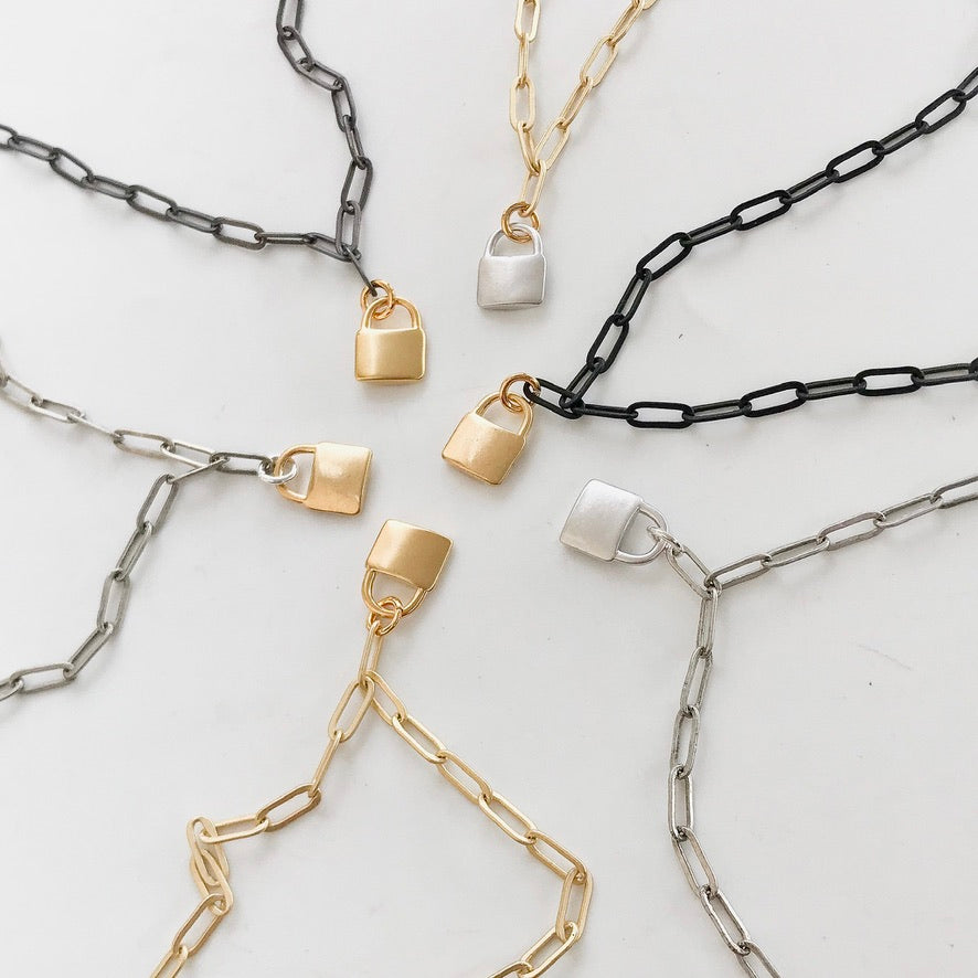 Small Lock on Sm Paperclip Necklace