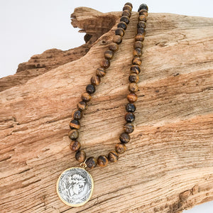 Vintage Coin on 8mm Gemstone Necklace