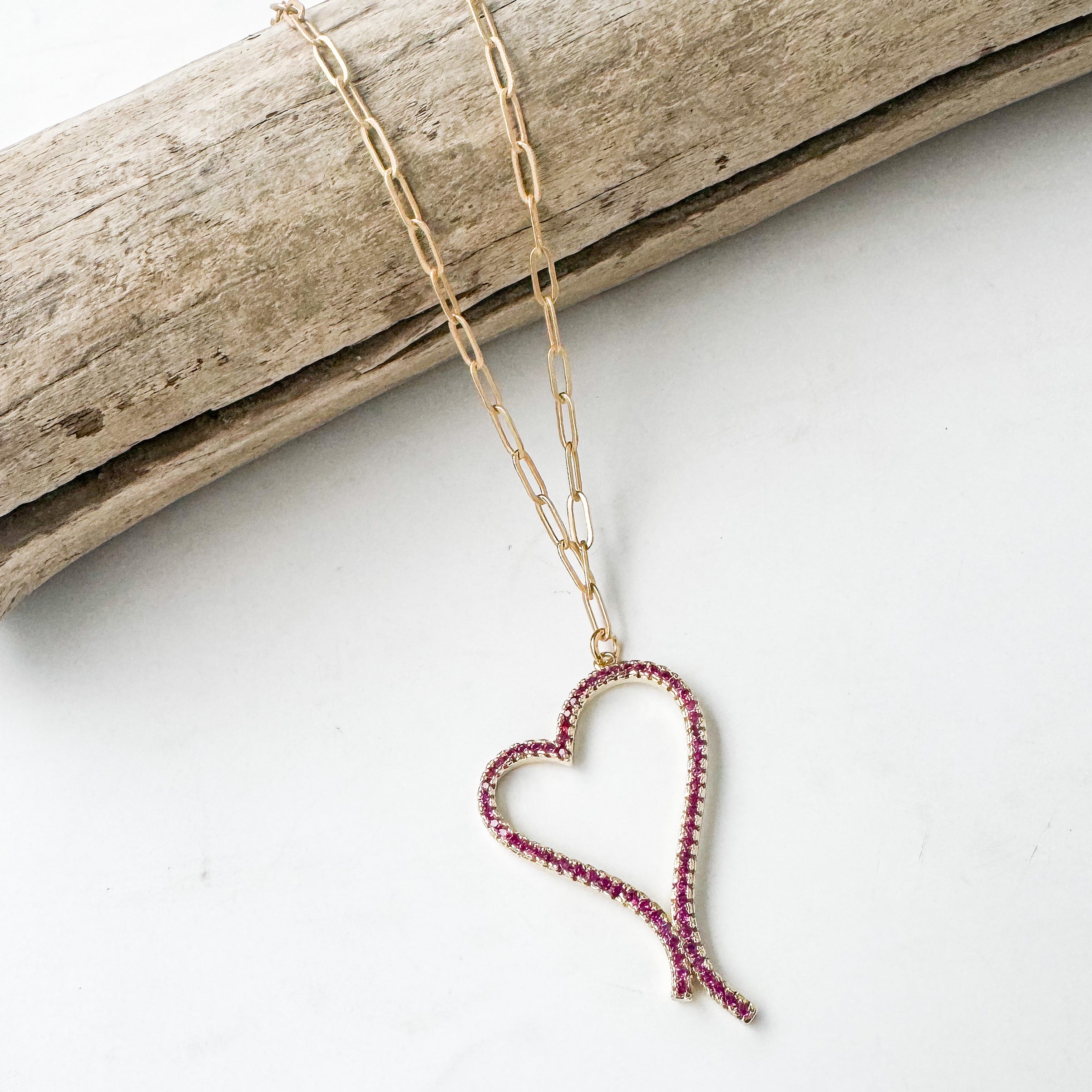 Cz Script Drop Heart on Large Paperclip